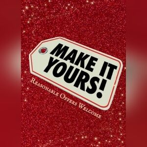 Red Glittery Sign with Bold Text